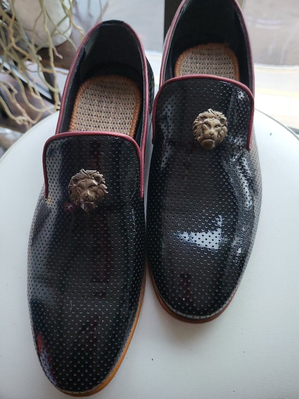Men’s Scarpetto Unique Handmade Patent Leather Black dotted Slip-on Loafer US 11